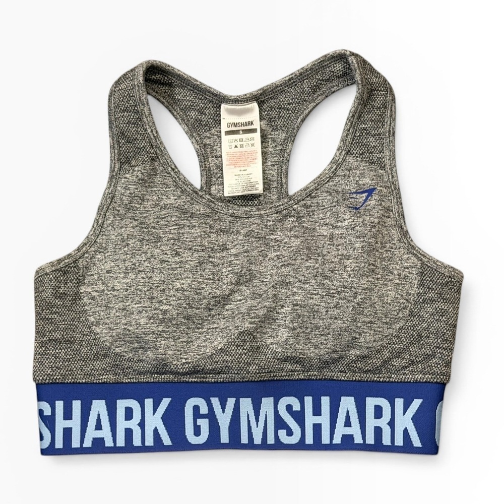 Gymshark Dry Flex Sports Bra Grey‎ Blue Seamless Racerback B1A6P Small Yoga Gym